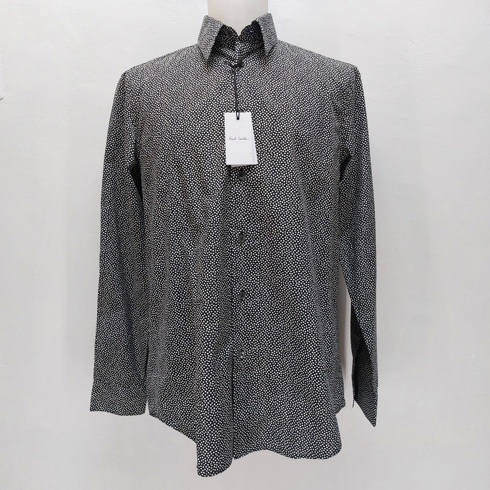 Paul Smith Casual Fit Shirt Men's M Black Polka Dot Mod British Luxury Italy